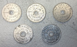 lot 63 image: Washington State Tax Commission Tokens Set of 5