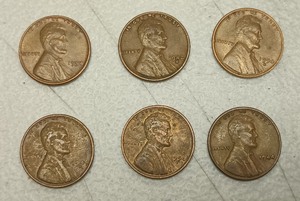 lot 65 image: 1940s and 1950s Lincoln Wheat Pennies Collection Set of 6 Coins