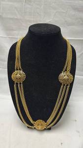 lot 26 image: Multi-Strand Gold Tone Chain Necklace with Circular Medallions