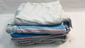 lot 28 image: 5 100% Cotton Receiving Blankets with Blue and Pink Stripes
