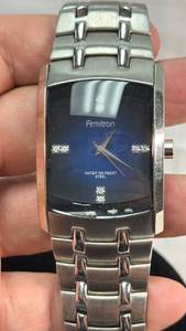 lot 40 image: Armitron Stainless Steel Rectangular Watch with Blue Dial