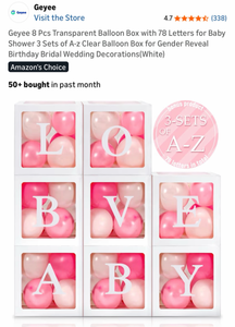 lot 56 image: Geyee 8 Pcs Transparent Balloon Box with 78 Letters for Baby Showers & Celebrations (White)