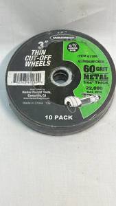 lot 69 image: Warrior 3 Inch Thin Cut-Off Wheels 10 Pack 60 Grit Metal Aluminum Oxide