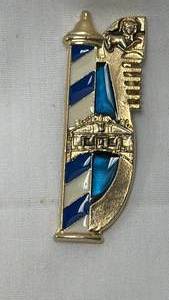 lot 71 image: Gold-Tone Barber Pole Refrigerator Magnet featuring White and Blue Enamel Stripes