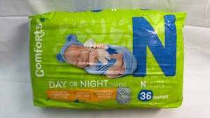 lot 80 image: Comforts Day or Night Diapers Size N Newborn 36 Count