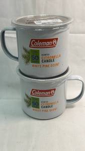 lot 100 image: Coleman Citronella Candles White Pine Scent 50 Hour Burn Time Set of 2