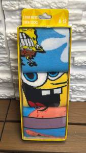 lot 123 image: SpongeBob SquarePants 3 Pair Mens Crew Socks Size 8-12