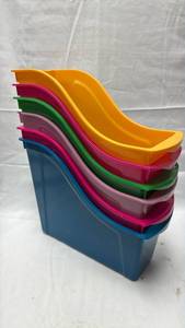 lot 160 image: Colorful Plastic Stackable MagazineWorkbook Storage Bins Set