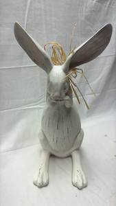 lot 196 image: White Painted Rabbit Figurine with Raffia Bow