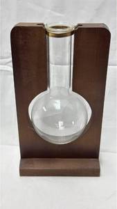 lot 212 image: Glass Chemistry Flask-Style Vase with Wooden Stand