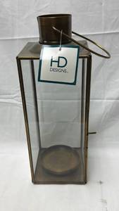 lot 214 image: HD Designs Brass Finish Glass Lantern with Handle