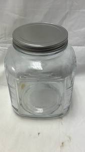 lot 219 image: Clear Glass Storage Jar with Metal Screw-on Lid