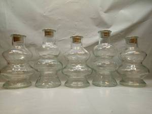 Set of 5 Clear Glass Apothecary Bottle Candle Holders assorted heights - Retail: $15