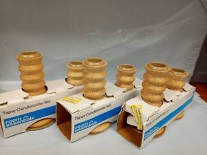 lot 110 image: 3x 2pk Wood Taper Candle Holder Natural Wood - Room Essentials - Retail $30