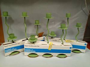 lot 111 image: 10pcs total (3x 3pc 1 tall) Wavy Taper Candle Holder Green - Room Essentials - Retail $33