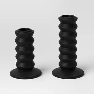 lot 113 image: 2pk Wood Taper Candle Holder Black - Room Essentials - Retail $10