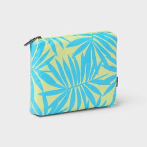 lot 102 image: Water Resistant Pouch Toiletry Kits and Bags - Open Story Light BlueLime Palm Botanical Travel Toiletries - Retail $5