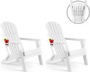 $176 FUNBERRY Folding Adirondack Chairs Set of 2, All-Weather WHITE
