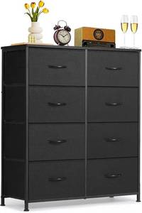 lot 4207 image: 8-Drawer Dresser, Anti-Tip Storage Organizer, Wooden Top, Black
