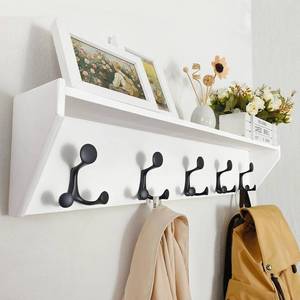 lot 4218 image: $90 SKOLOO Wall Shelf with Hooks, 35-Inch White Coat Rack, 5 Tri Hooks