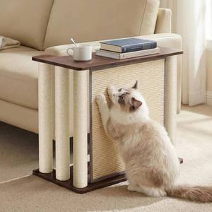 lot 4233 image: $76 Veehoo Cat Scratch Corner Couch Protector & Side Table, Walnut