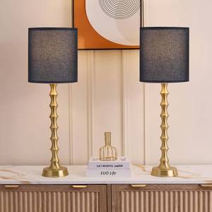 lot 4237 image: $80 EUO 30.5 Gold Table Lamps with Black Shade Set of 2