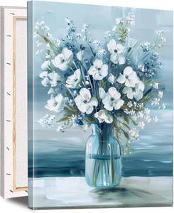 lot 4243 image: ALMLZL Framed Vintage Flowers Canvas - Blue & White Bouquet 23.5x15.5