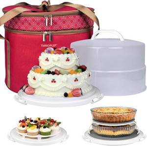 lot 4248 image: $59 12-Inch Cake Carrier with Lid, Handles, Insulated Bag, Red