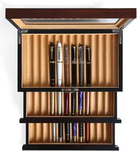 lot 4250 image: $120 Wood Pen Display Case, 36-Slot Fountain Pen Box, Drawer, Glass