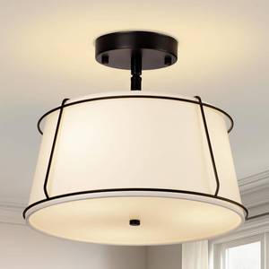 lot 4283 image: $47 13 Semi-Flush Mount Ceiling Light, 3-Light Black with Drum Shade