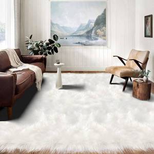 lot 4289 image: $400 Latepis 12x12 Area Rug - White Faux Fur Sheepskin, Washable