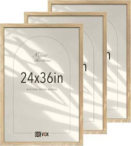 lot 4303 image: $110 VCK 24x36 Poster Frame, Natural Solid Wood, 3 Pack