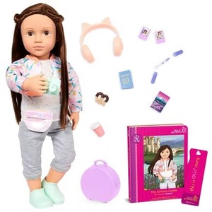 lot 4320 image: Our Generation Reese 18 Posable Travel Doll & Storybook
