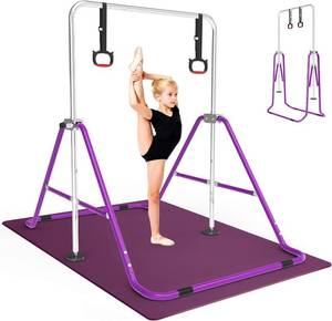 lot 4323 image: $120 FINCOME Gymnastics Bar for Kids with Mat & Rings, Adjustable