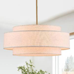 lot 4324 image: $160 Modern Drum Chandelier with Linen Shade - Farmhouse Golden Drum