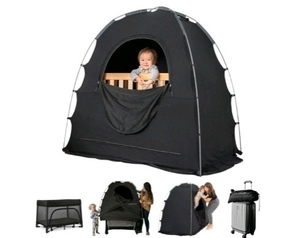 lot 4338 image: $79 KinderRoll Blackout Sleep Tent for Pack n Play, 98% Light Block, Black