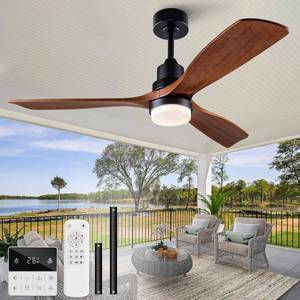 lot 4342 image: $113 52-Inch Outdoor Ceiling Fan with Lights, Remote, 3-Blade Walnut