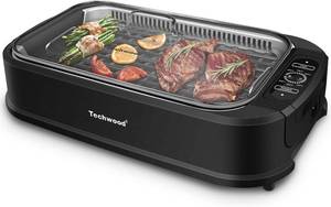 lot 4358 image: $94 Techwood 1500W Smokeless Indoor Grill with Glass Lid, Non-Stick