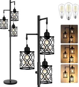 lot 4360 image: ROTTOGOON Dimmable Farmhouse Floor Lamp with 3x6W LED Bulbs, 68