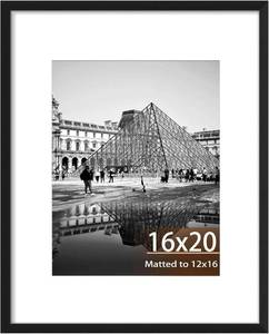 lot 4364 image: 16x20 Picture Frame with Mat for 12x16 Plexiglass Wood Frame Black