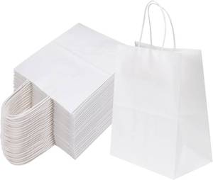 lot 4385 image: Joybe 120 Pack 8x4x10 Inch White Kraft Paper Bags with Handles
