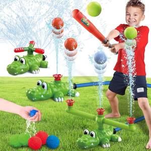 lot 4400 image: 4-in-1 Kids Water Sprinkler T Ball Set & Water Ball Toy, Crocodile