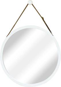 lot 4417 image: NIKKY HOME Round Wall Mirror, Bamboo Frame, Leather, White 17.72