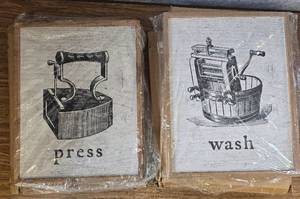 lot 4447 image: Set of Two Wooden Laundry Paintings 14x18