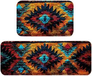 lot 4461 image: Navajo Kitchen Rugs 2-Pack, Non-Slip Rubber-Backed 17x29 & 17x47