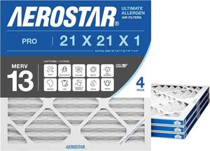 lot 4466 image: $75 Aerostar 21x21x1 MERV 13 Pleated Air Filter, 4 Pack
