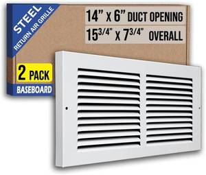 lot 4470 image: $63 Handua Steel Baseboard Return Air Grille, 14x6 Duct Opening, White