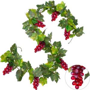 lot 4474 image: 6.6ft Artificial Grape Vine Leaf Garland with 7 Strings Grapes