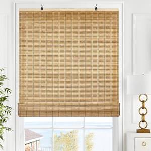 lot 4490 image: $46 LazBlinds Cordless Bamboo Blinds, Roll Up Shades, 45x72, Brown