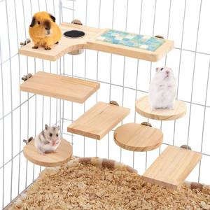 lot 4498 image: DoubleFill 9 Wooden Hamster Cage Platforms & Ledges for Small Pets